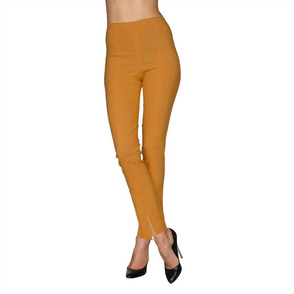 NEW MESMERIZE zip frontlong pants w/slit in mustard